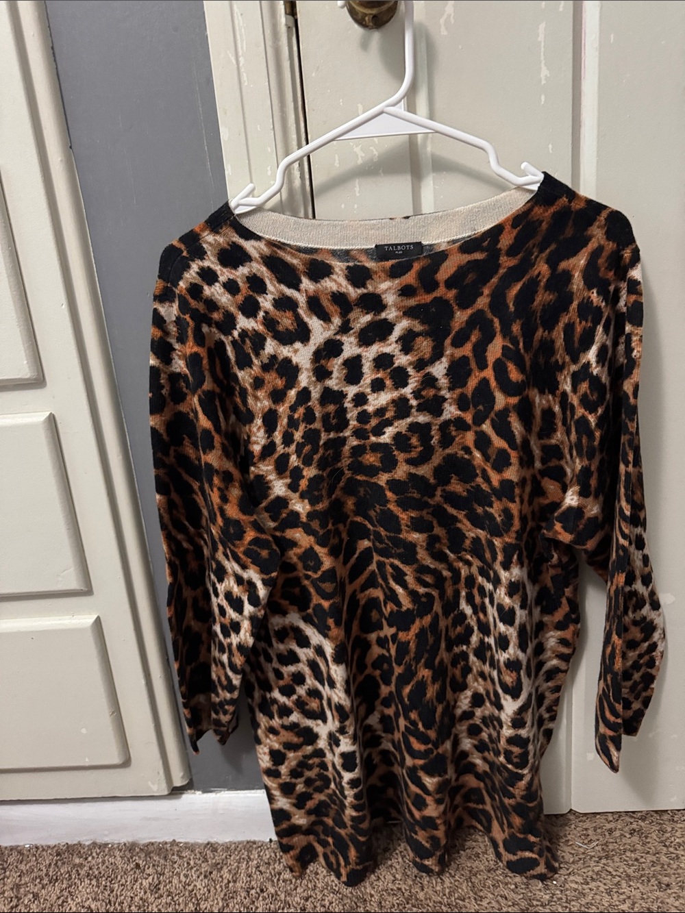 Talbots Leopard Print Crewneck Top in Brown Black Cream